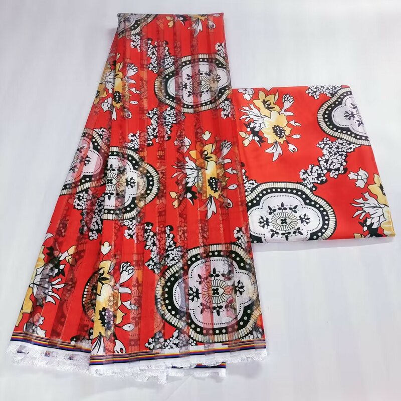 2023 New Desing African Fabric6 Yards Organza Satin Silk Fabric High Quality Printed Satin Fabric For Party Dress.