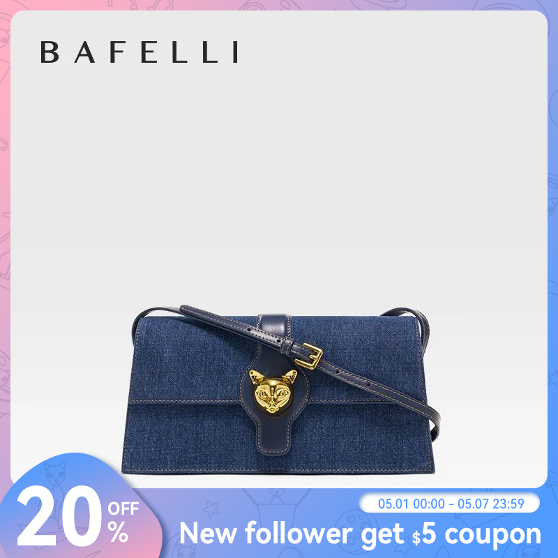 Новая женская сумка BAFELLI CAT 2023, роскошный брендовый модный джинсовый трендовый клатч на плечо в стиле ретро, женский кожаный кошелек с клапаном