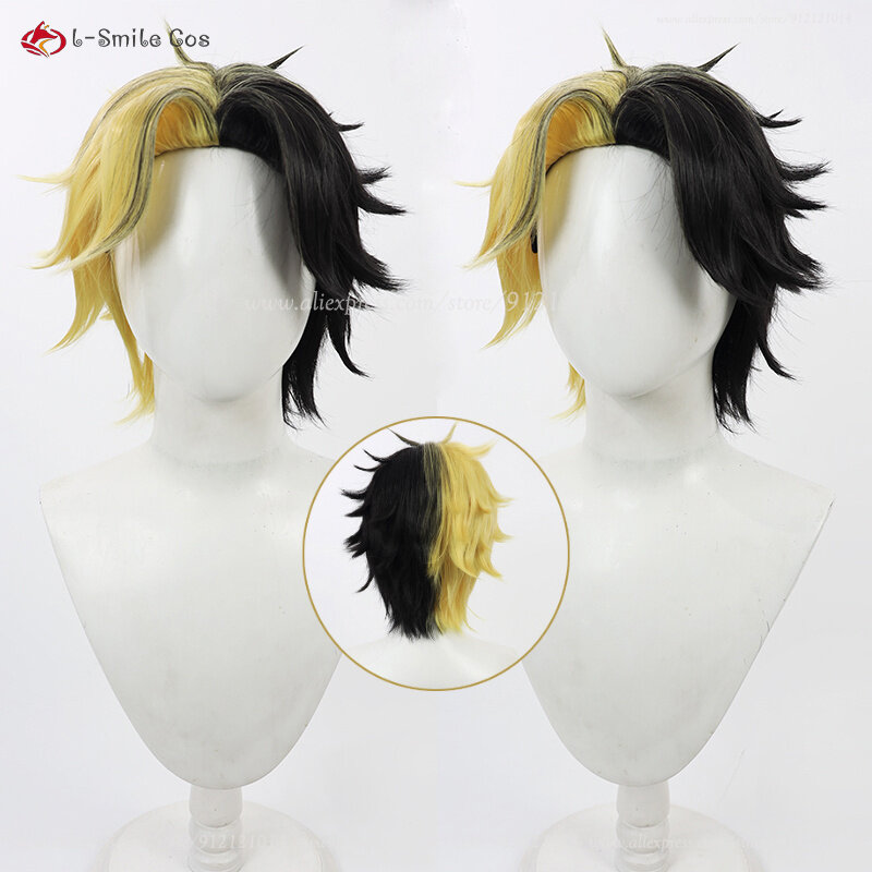 Anime Mashle Rayne Ames Cosplay Wig Short Black Yellow Wigs Heat Resistant Synthetic Hair Halloween Party Wig + Wig Cap