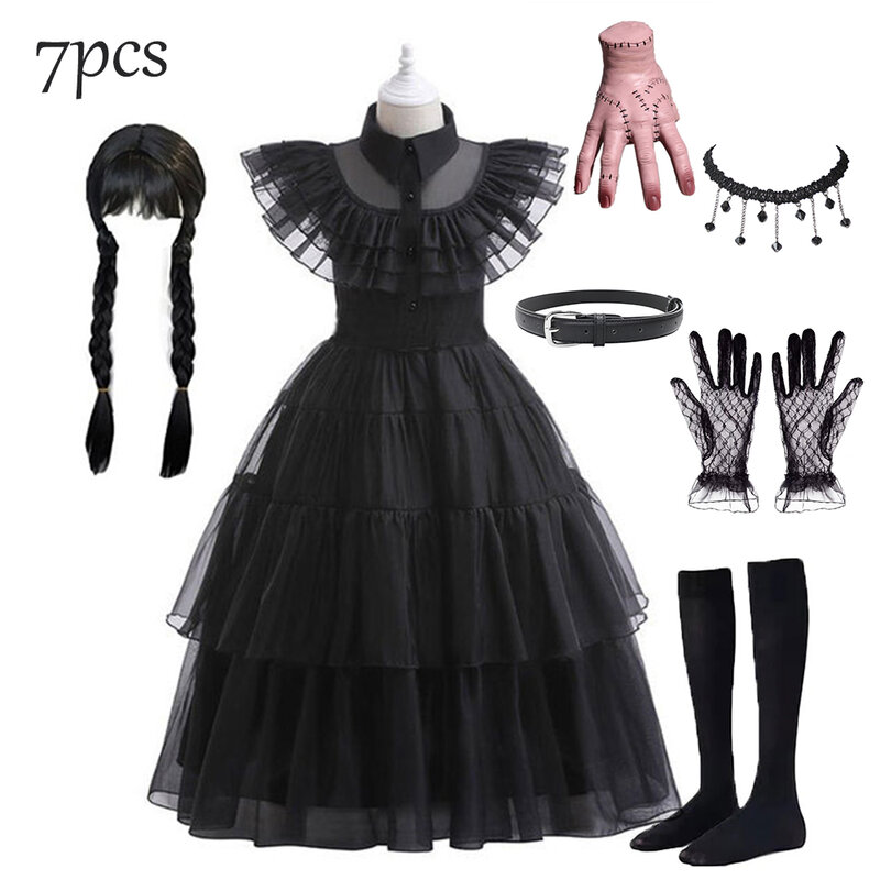 Halloween Rabu Merlina Adams kostum anak perempuan untuk anak-anak gadis mewah karnaval pesta gaun Tulle pakaian Gothic Vestidos anak-anak