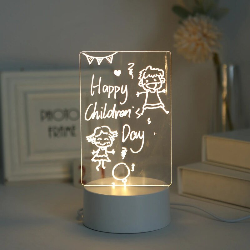 Note Board Creative USB LED Night Light Message Board Nightlights With Pen Kid Birthday New Year Gift Wedding Decor Night Lamp