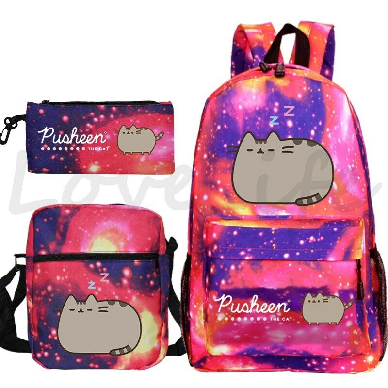 Tas punggung kartun kucing tas pensil 3 buah/Set ransel tas buku siswa laki-laki perempuan tas sekolah motif Anime tas ransel anak-anak