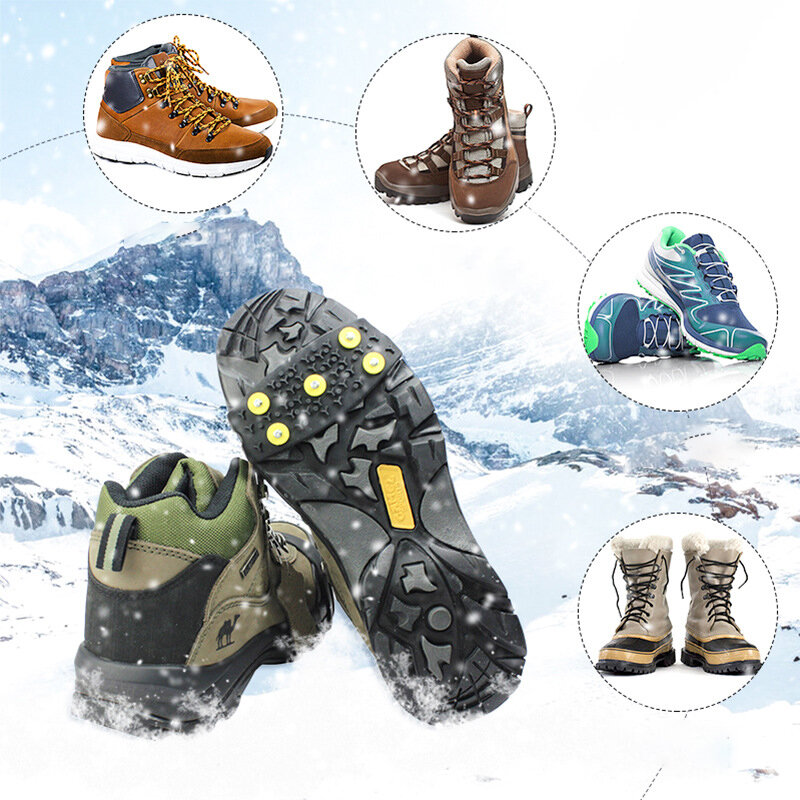 Tacos de crampones antideslizantes para hombre y mujer, cubierta de botas de nieve, garra de hielo, empuñaduras de escalada, 5 tachuelas, talla 35-43, 2 unidades