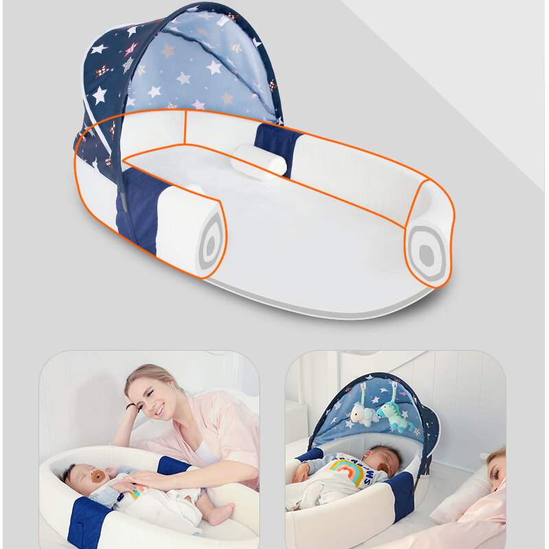 Cama nido portátil para bebé, cuna plegable y móvil para recién nacido, protección contra golpes y presión, tumbona con mosquitera