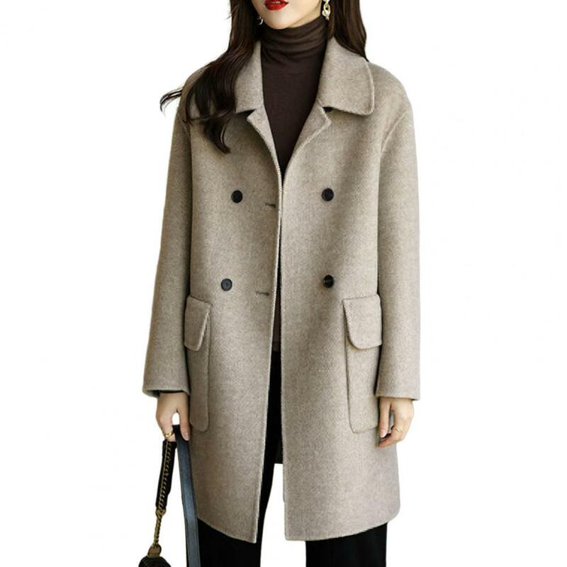 Chaqueta elegante de lana para mujer, abrigo de longitud media, chaqueta de solapa clásica de doble botonadura