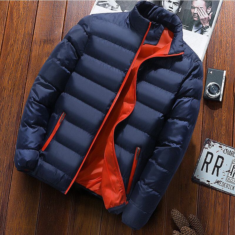 Повседневная мужская верхняя одежда, пальто 2022, толстая Мужская парка, куртки, однотонная мужская ветровка с воротником-стойкой, зимняя теплая пуховая куртка с хлопковой подкладкой