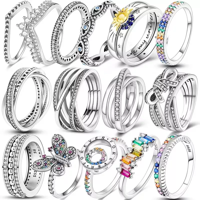 Nuovo anello cuore rosso anello scintillante in argento Sterling 925 per donna Design in argento 925 anelli con zirconi originali regalo di gioielli Festival