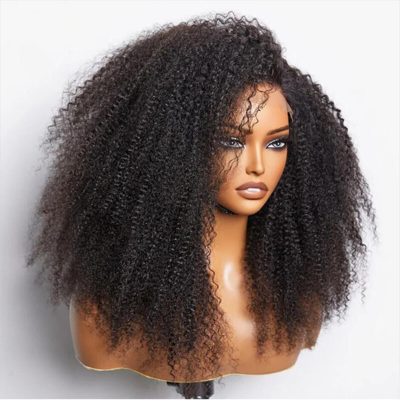 Miękka 26-calowa, długa, czarna, perwersyjna, kręcona peruka z koronką o gęstości 180 dla afrykańskich kobiet Babyhair Żaroodporne, wstępnie oskubane, bezklejowe, codzienne