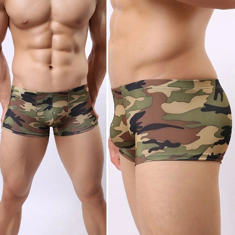 Neue Boxer Shorts männer Atmungsaktive Unterhose Camouflage Low Taille Unterwäsche Bikini Трусы Мужские