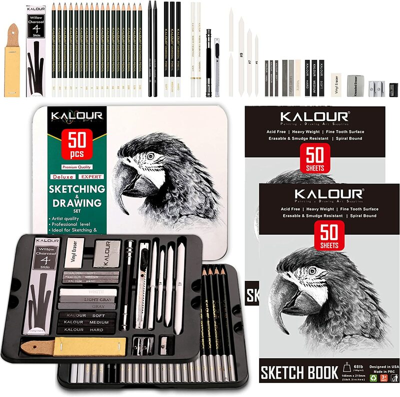 Paquete de lápices de dibujo para bocetos, caja de lata, incluye grafito, carbón y herramientas de artistas, Kits de dibujo artístico profesional, 52/72 unidades