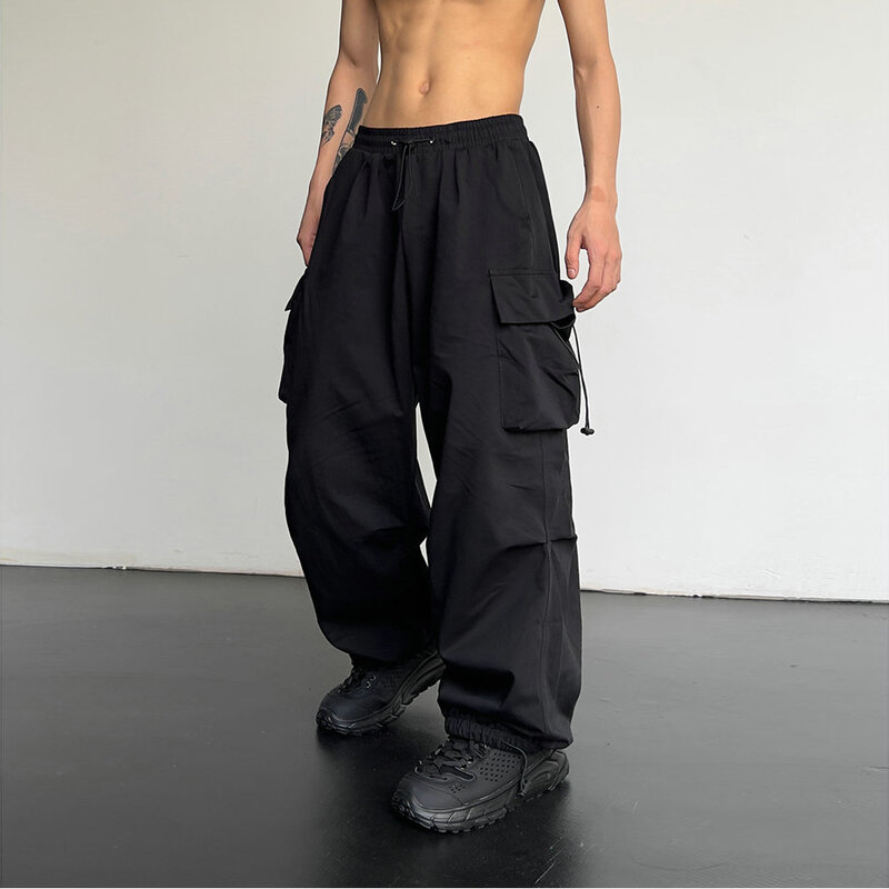 Streetwear wiosenne letnie spodnie Cargo męskie z wieloma kieszeniami w stylu Harajuku Casual męskie spodnie do biegania szerokie nogawki luźne spodnie dla kobiet