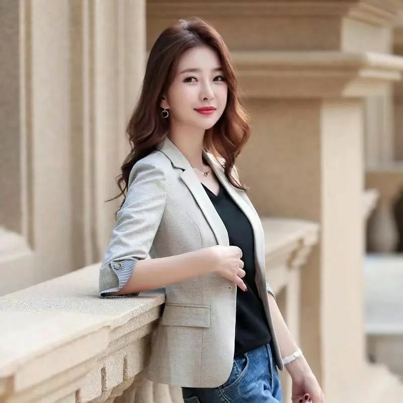 Women Casual Long Sleeved All Match Single Breasted Solid Color Office Lady Business Elegant Jackets Spring Summer New