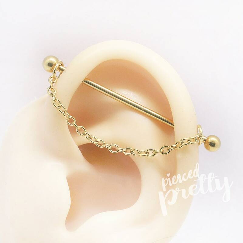 AOEDEJ 14G oro rosa colore Helix Piercing orecchino industriale bilanciere anello donna cristallo lungo orecchino Piercing all'orecchio gioielli regalo