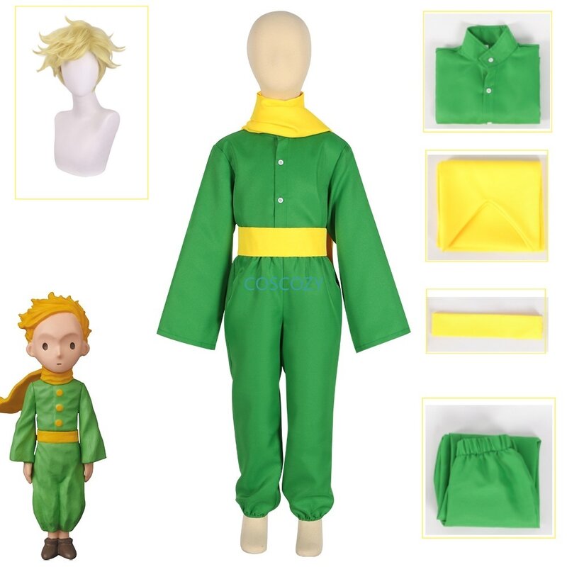 الأمير الصغير أنيمي زي تنكري أخضر مع شعر مستعار للبالغين والأطفال ، ملابس كرنفال الهالوين ، هدية عيد ميلاد للأولاد ، جديد