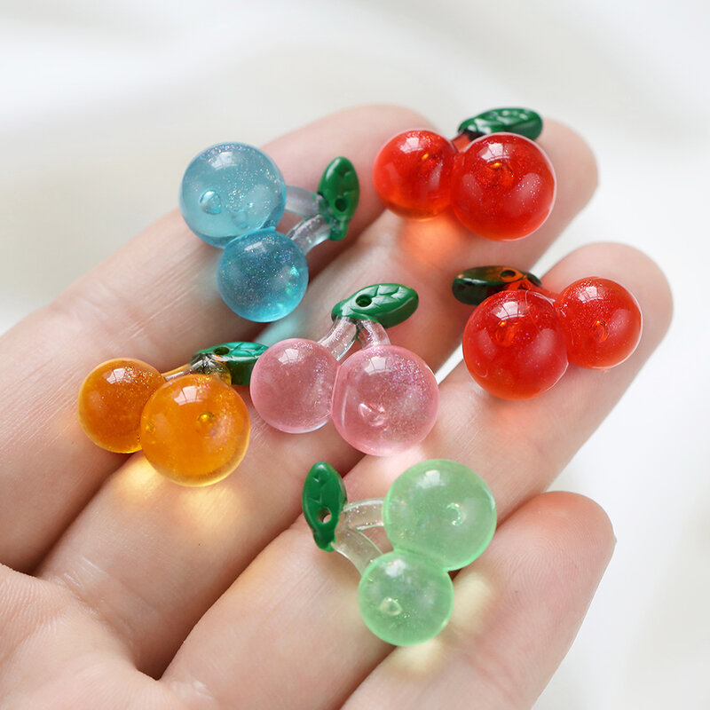 10pcs/lot Colorful Cherry Resin Charms Pendants for Necklace Bracelet Earrings Keychain Pendant DIY Jewelry Making Accessories