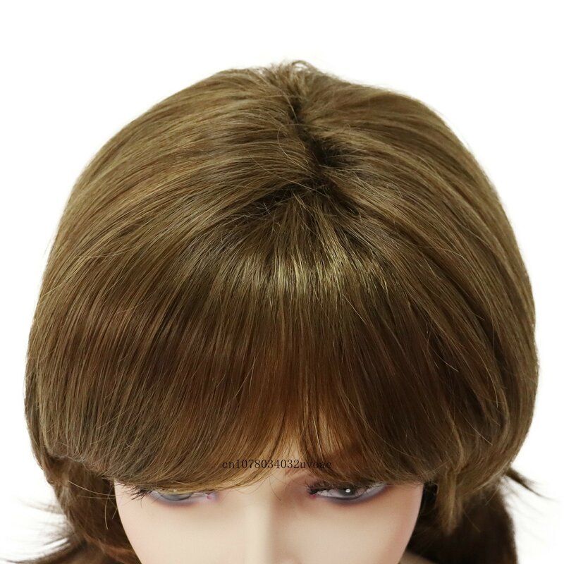 Synthetic Wigs for Asian Long Natural Straight Hair Replacement Wigs for Daily Use Mommy Wig with Bangs Brown Old Lady Wig Soft
