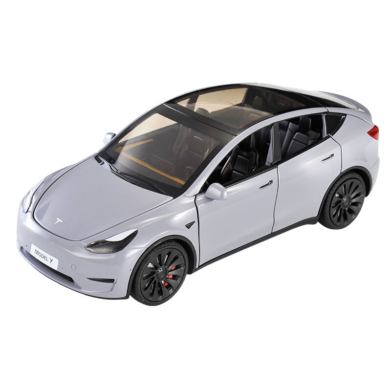 2023 Nieuwe 1:24 Simulatie Tesla Model Y Legering Auto 'S Speelgoed Diecasts Voertuigen Metalen Model Auto Decoratie Voor Kinderen Cadeau Jongen Geluid Licht