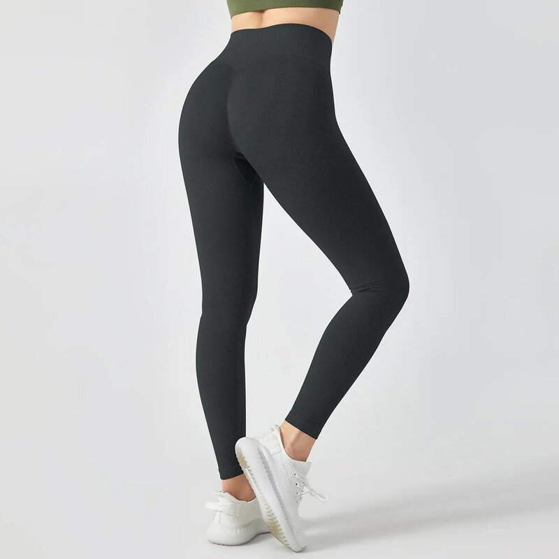 Pakaian Yoga Rajutan Mulus Pinggang Tinggi 2022 Celana Yoga Menyerap Kelembaban Ketat Celana Kebugaran Bawah Latihan Hip-Lift Wanita