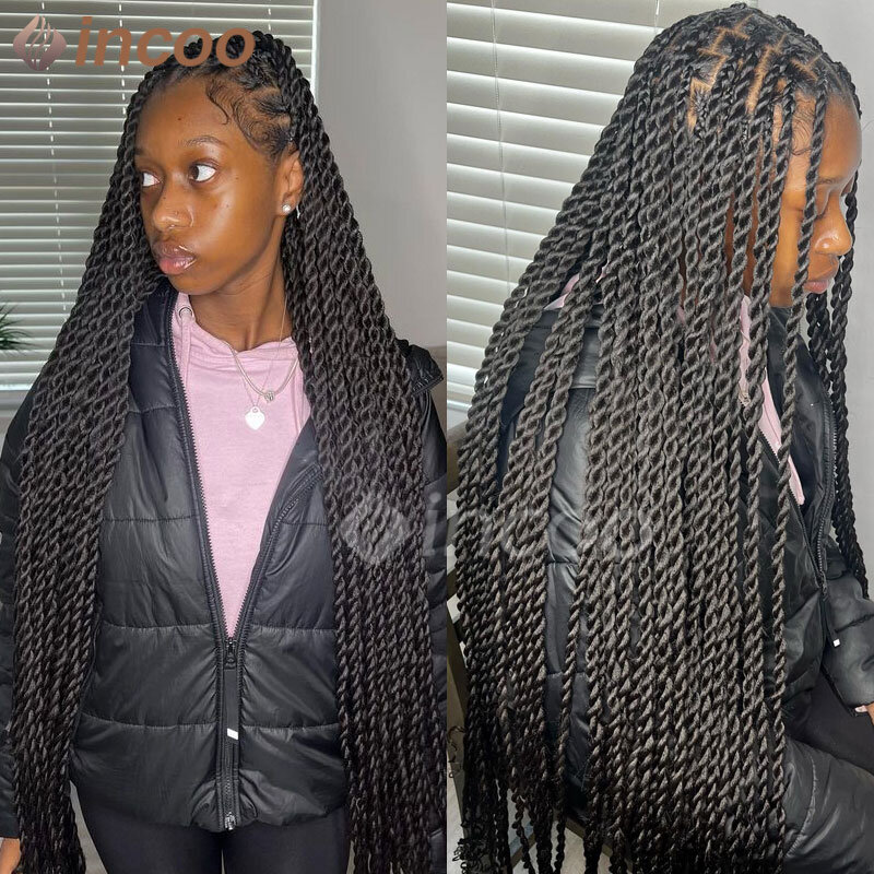 Synthetic Full Lace Wig Senegalese Twist Braided Wigs Crochet Box Wig Braid 36 Inches Braiding Hair Knotless Box Braids Wigs