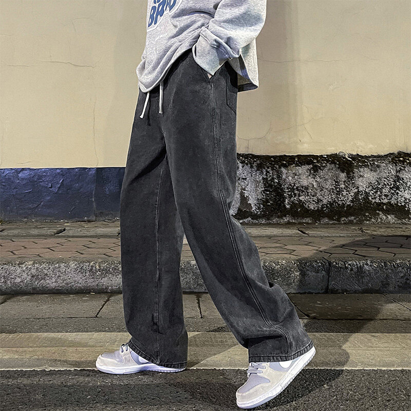 Новинка 2023, Модные свободные джинсы в Корейском стиле, классические прямые мешковатые широкие брюки, уличные брюки в стиле хип-хоп, черные, серые, синие, 3XL