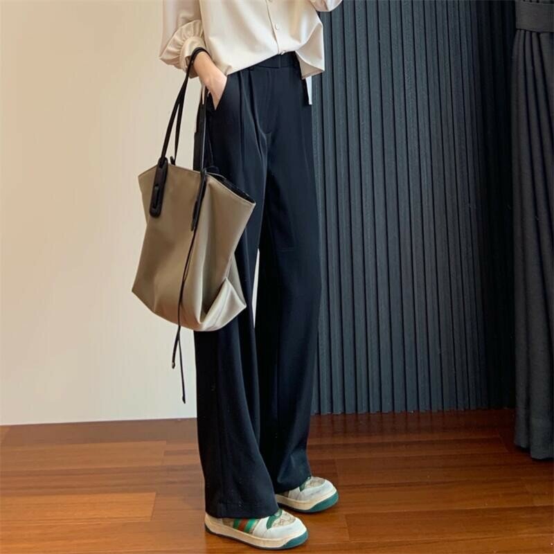 New Model High Comfort Triacetate Fabric Thin Smooth Not Easy Wrinkle High Waisted Trousers Wide Leg Pants Women Spring Summer