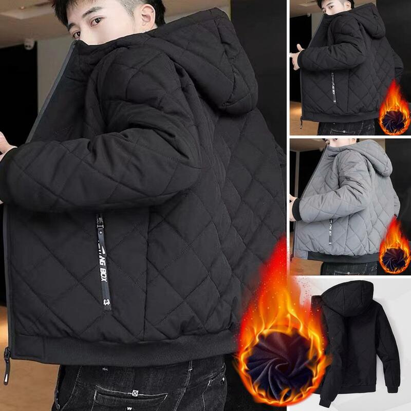 Hooded Cotton Coat Cozy Stylish Men's Mid-length Down Coat with Hood Warm Cold-resistant Zipper Closure Pockets for Fall/winter