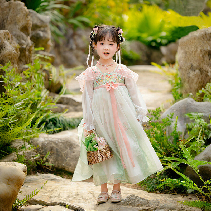Mädchen kleid Hanfu Mädchen Frühlings kleid Baby chinesischen Wind und Wolke Schulter ru Rock kleines Mädchen super unsterblich altes Kleid ch