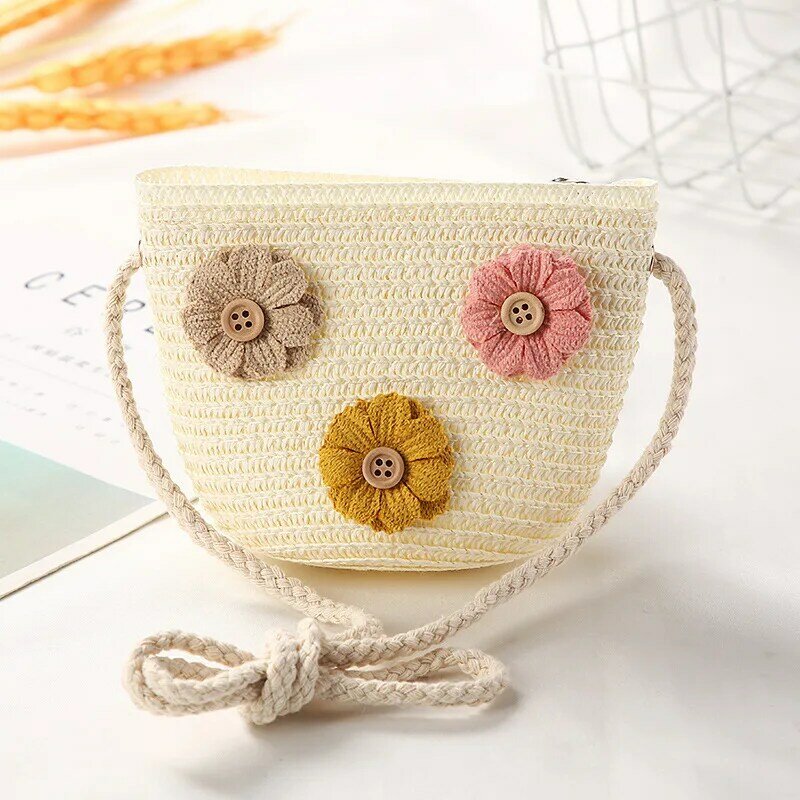 2022 Hot Summer Baby Flower Straw bag child cute daisy floral Shoulder Bag Summer Toddler Coin Purse Baby Straw Beach Bag