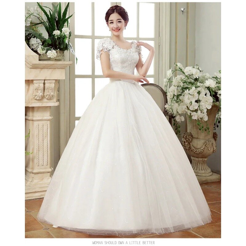 Elegant Embroidery Wedding Dresses Short Sleeves V-Neck LACE FLOWER Rhinestone Backless lace up Bridal Ball Gown 2024