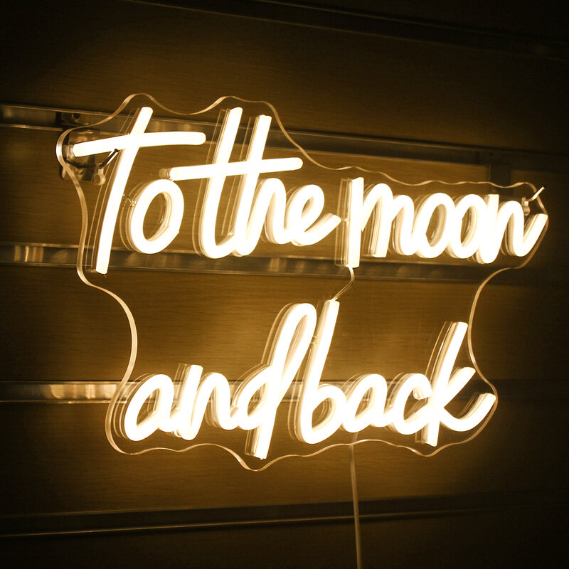 Warm LED Light Up Neon Sign, Letter Art Wall Lamp, To The Moon and Back, Casamento, Casamento, Festival, Birthday Party Decoration