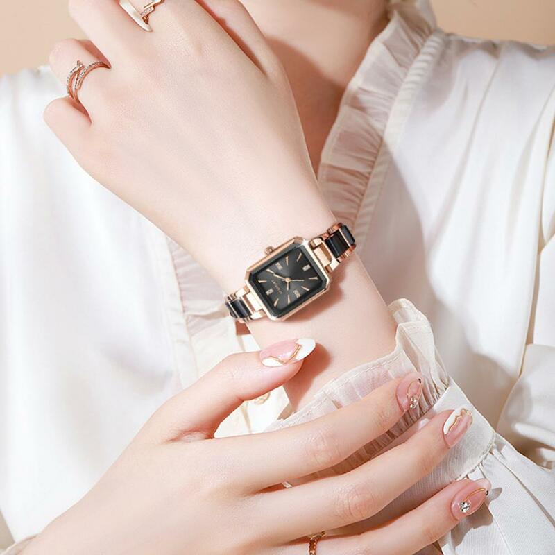 Jam tangan kuarsa wanita, arloji elegan Quartz dengan dekorasi berlian imitasi tali Aloi untuk perjalanan bisnis tahan air Akurasi Tinggi