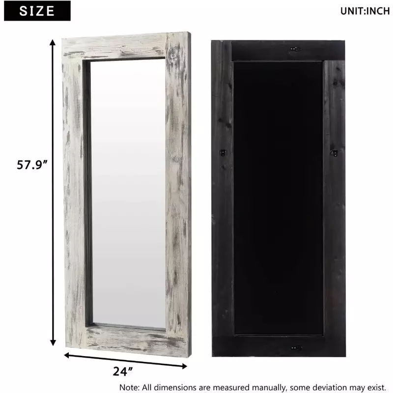 Full Length Mirror Floor  Wood Frame Wall Mounted Mirror Distressed Style Wide Frame Dressing Make Up Mirror Light Gray