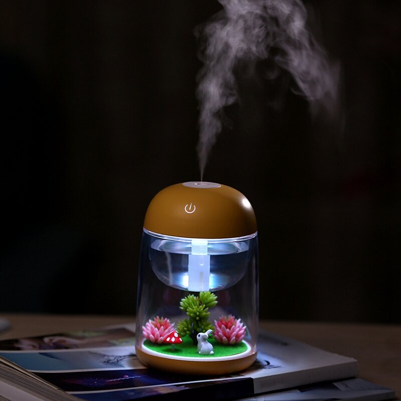 Mini umidificatore portatile a nebbia trasparente Micro-paesaggio umidificatore d'aria Spray purificatore d'aria con luci a LED