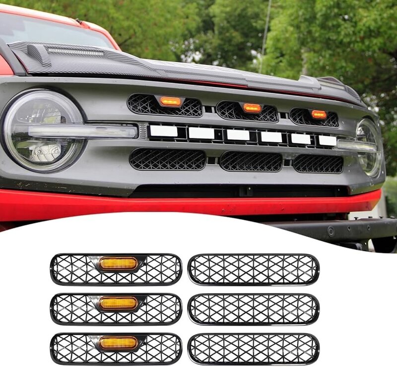 Décoration de calandre de voiture en maille pour Ford Bronco, Big Bend 2024, Inserts de calandre avant avec lumières LED, cadre de décoration de calandre