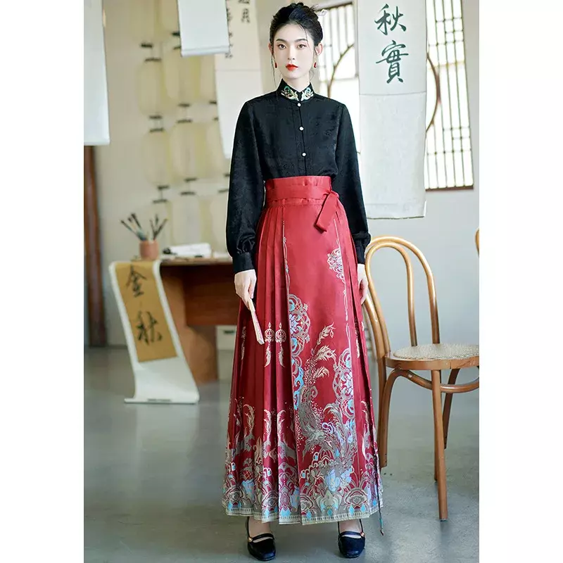 Vestido Hanfu de la dinastía Ming Original para mujer, falda clásica Popular de estilo chino con cara de caballo, longitud de cintura larga, 3 colores