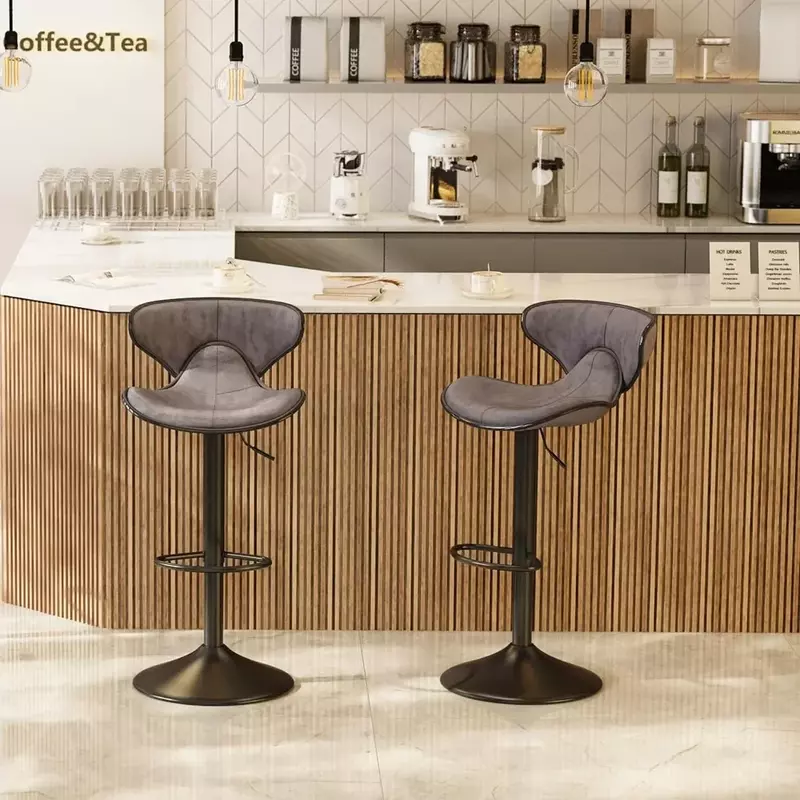 Bangku Bar Set 4, kursi makan dapur tinggi putar dengan punggung, kursi tinggi konter dapat disesuaikan, kursi Bar