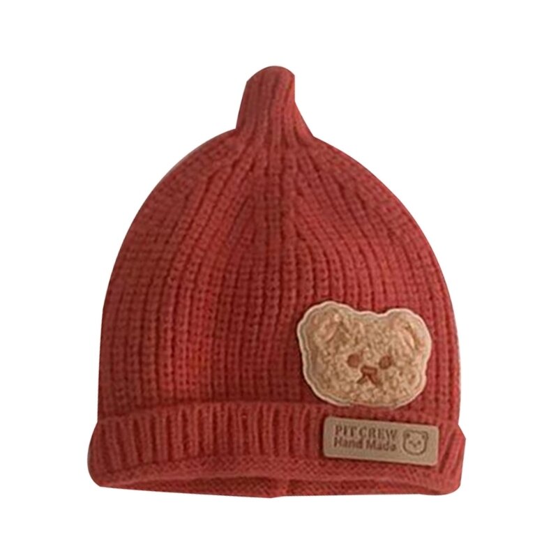 Зимняя теплая шапка, детская милая мягкая детская шапочка, шапка с вышитым мультяшным медведем для мальчиков и девочек, вязаная