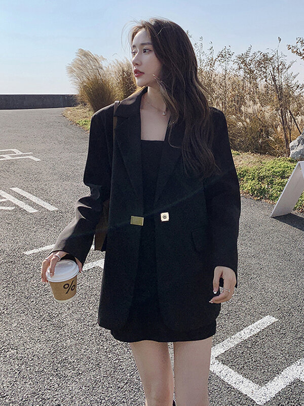 Lanmrem-Blazer feminino estilo coreano, mangas compridas entalhadas, cor sólida, casacos de botão único, roupa nova, moda, 2Z1199, 24