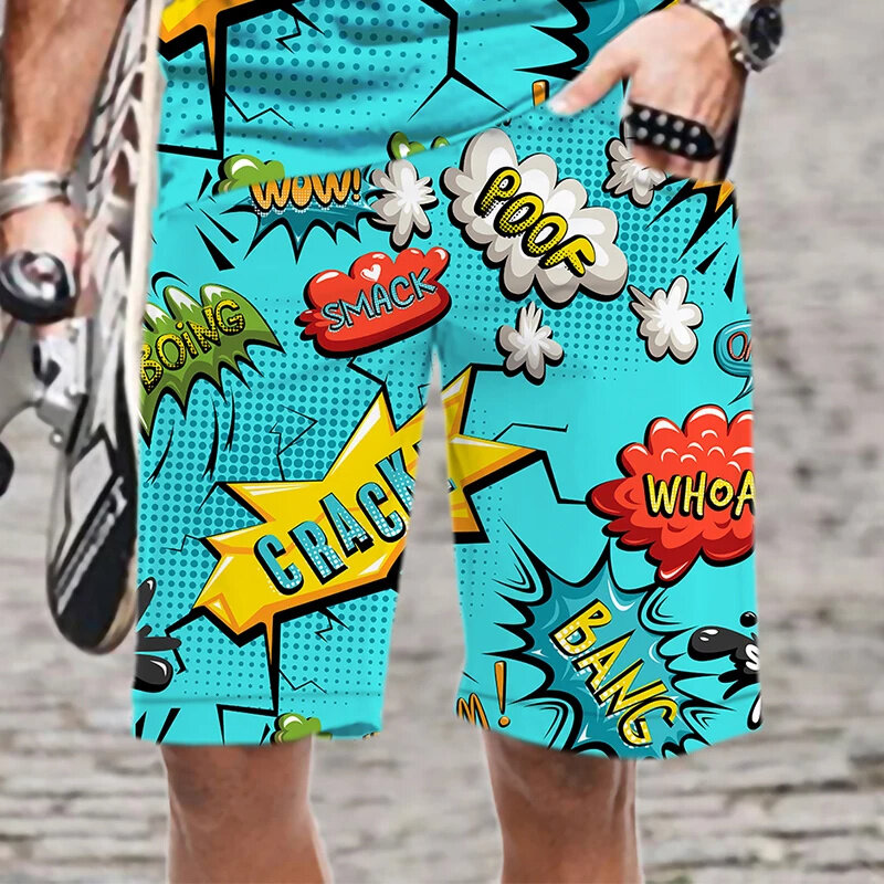 Letnie hawajskie nowe ubrania 3D Boom Bang plażowe szorty z nadrukiem moda męska moda uliczna spodenki plażowe Haeajuku fajne kąpielówki