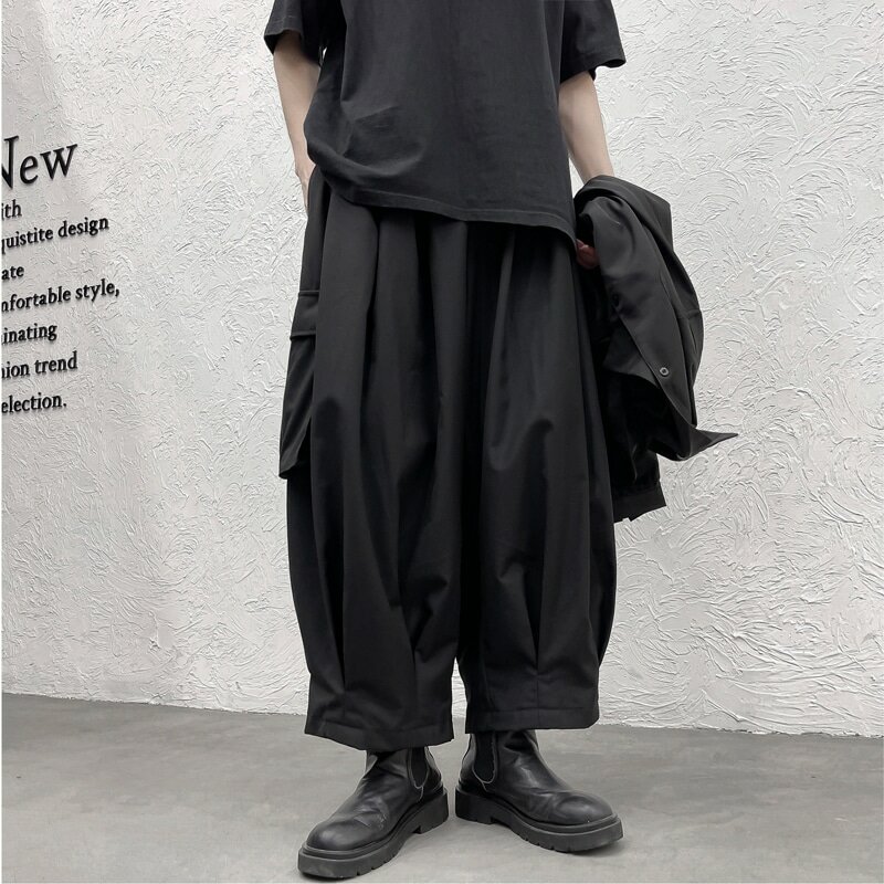 Pantalones bombachos de pierna ancha para hombre, ropa de calle masculina de gran tamaño, estilo Hip Hop, 5Xl, 6Xl, color negro, 2024