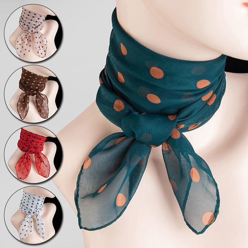 Женский шифоновый шарф в горошек, модная пляжная шейная форма, квадратный платок, аксессуар на лето