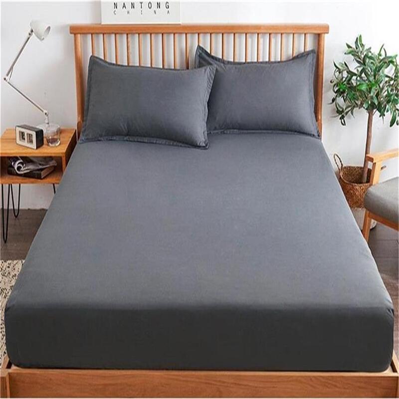 ผ้าฝ้าย100% เตียงแบบพอดีแผ่นผ้าปูที่นอนสีทึบ Anti-ลื่นปรับผ้าคลุมฟูกสำหรับ Double Double Queen Bed