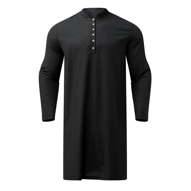 Roupa islâmica de manga comprida masculina, vestes da moda muçulmana, monocromática, árabe, árabe, simples, casual, Jubba