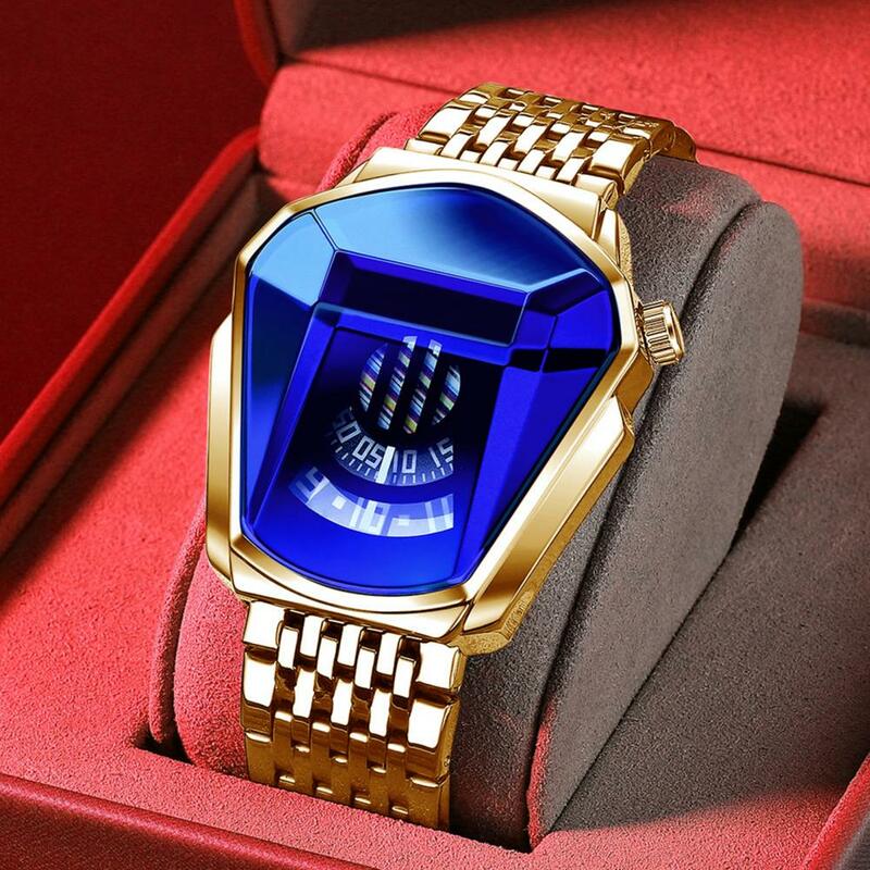Relógio de quartzo de aço dourado impermeável masculino, espelho brilhante, relógio de pulso masculino, moda legal, presente de aniversário
