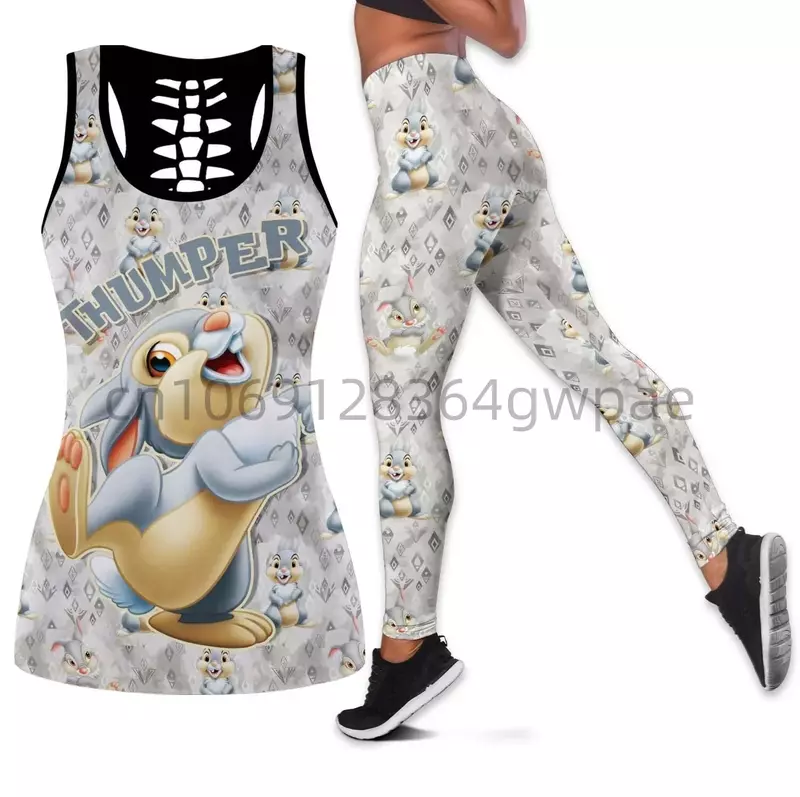 Disney-Conjunto de Yoga para mujer, camiseta sin mangas con recortes, mallas deportivas, chándal, camiseta sin mangas hueca, 2024