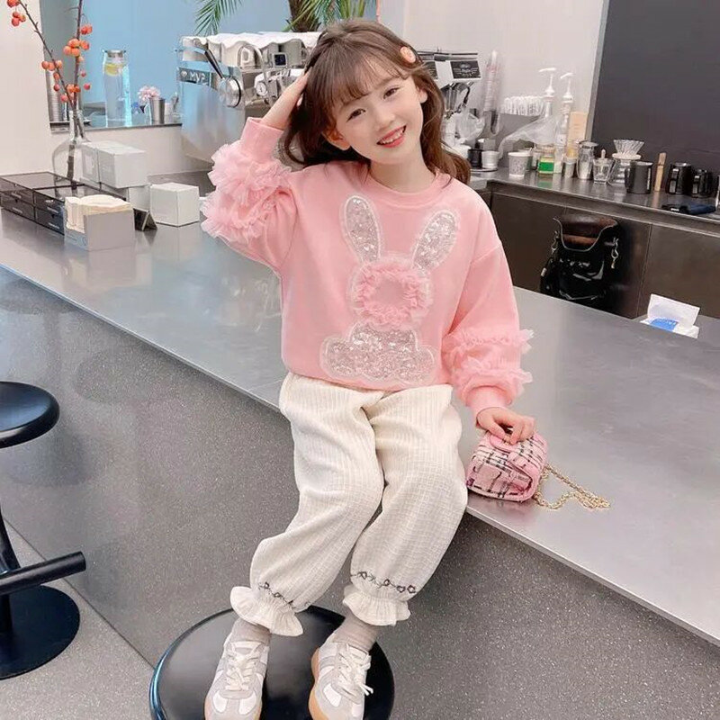 Spring Autumn Girls Baby Sweater T-shirt New Girls Foreign Pullover Korean Casual Bottom Shirt Children's Pink  Long Sleeve Top