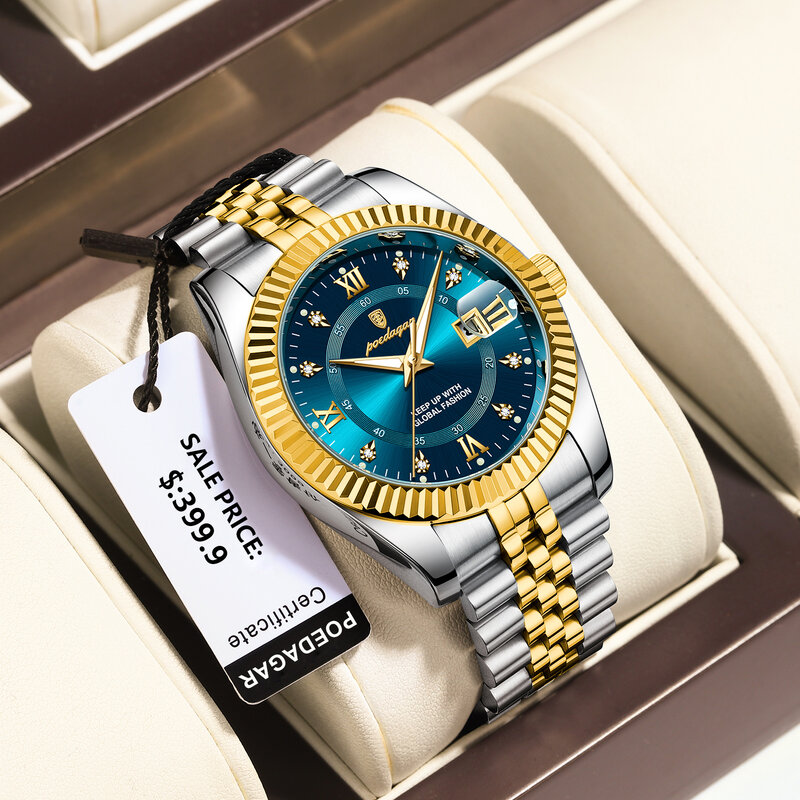 Poedagar Luxus Sport Armbanduhr für Mann wasserdicht leuchtende Datum Männer Uhr Quarz Edelstahl Herren uhren männliche Reloj Box