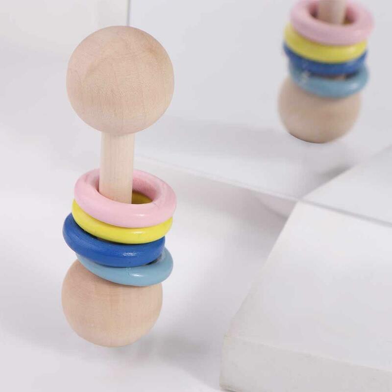 Rainbow Rings Wooden Baby Rattle Toy Educational Wooden Wooden Rings Musical Instruments Toy Montessori Early Learning