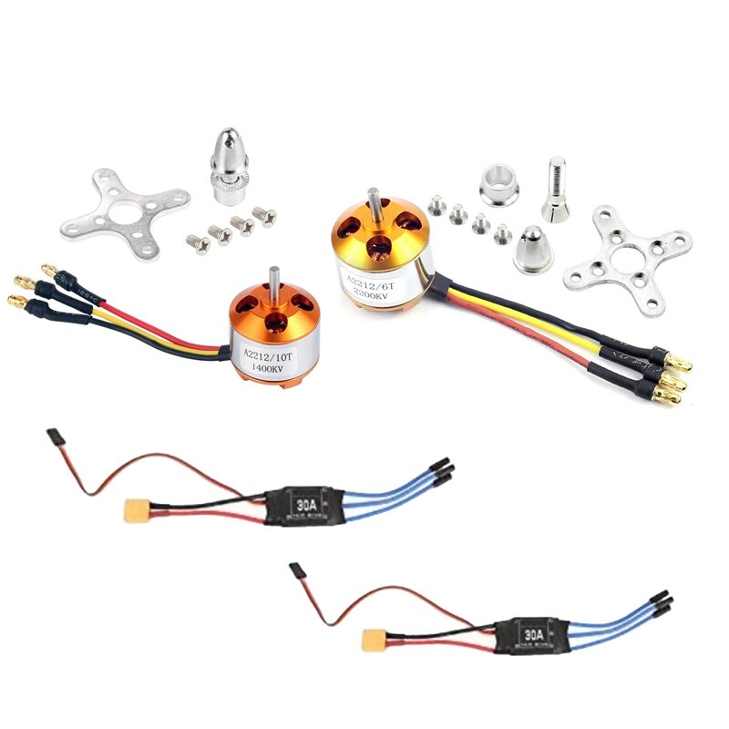 2Pack 2212 1400Kv/2200Kv Brushless Outrunner Motor With Mount 10T/6T+30A XT60 ESC For Rc Aircraft Quadcopter UFO Durable