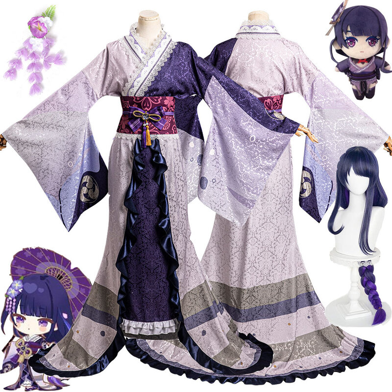 Костюм для косплея Genshin Impact Raiden Shogun, кимоно, костюмы на Хэллоуин, карнавальный костюм, одежда для девушек, ролевые игры